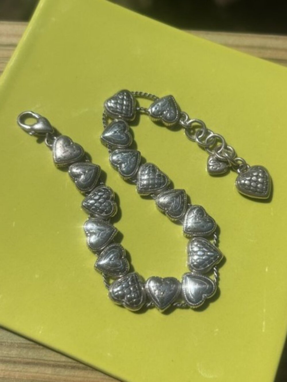 BRIGHTON “Enchanted Hearts” Slider Charm Silver Chain BRACELET